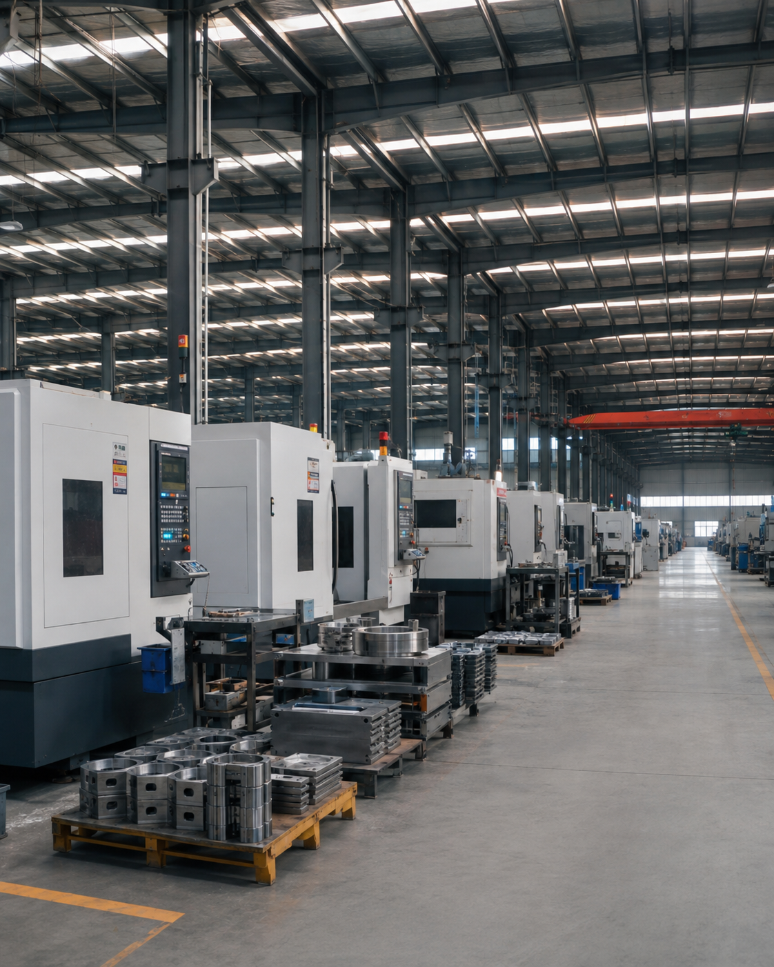 Metal components being processed in the DAYI manufacturing base.