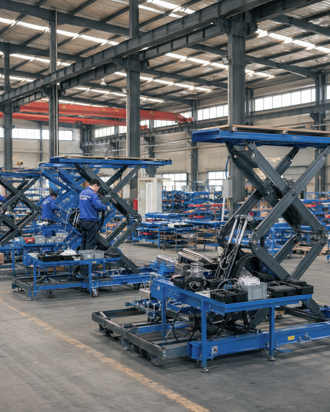 Automotive workshop equipment production activity at the Cangzhou manufacturing base.