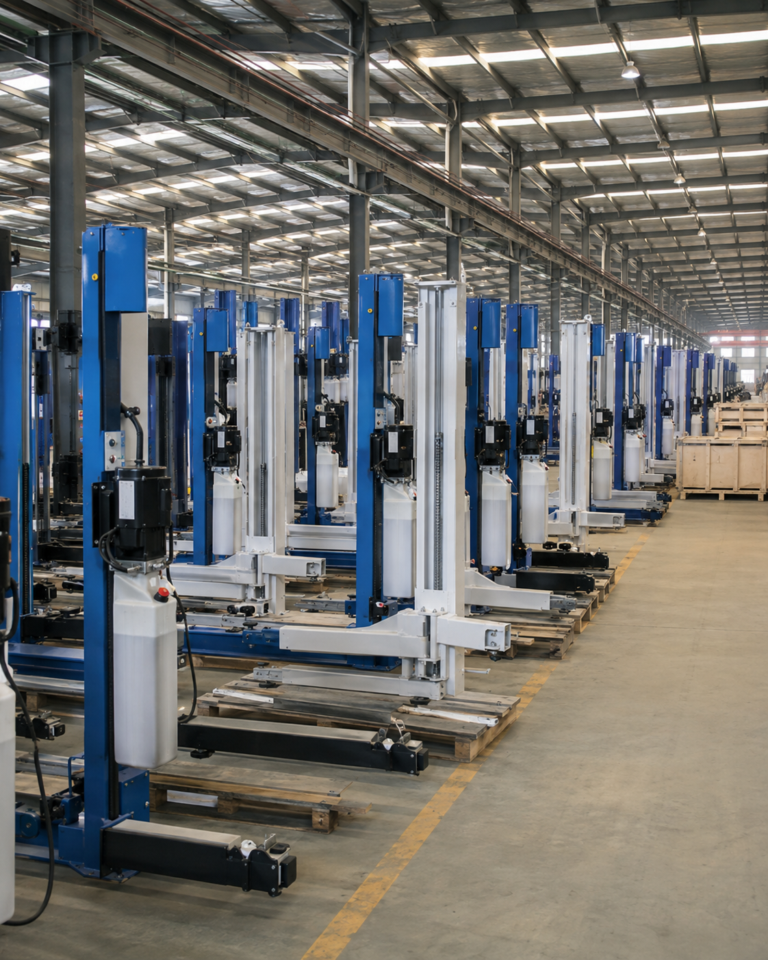 Automotive workshop equipment prepared for packaging.