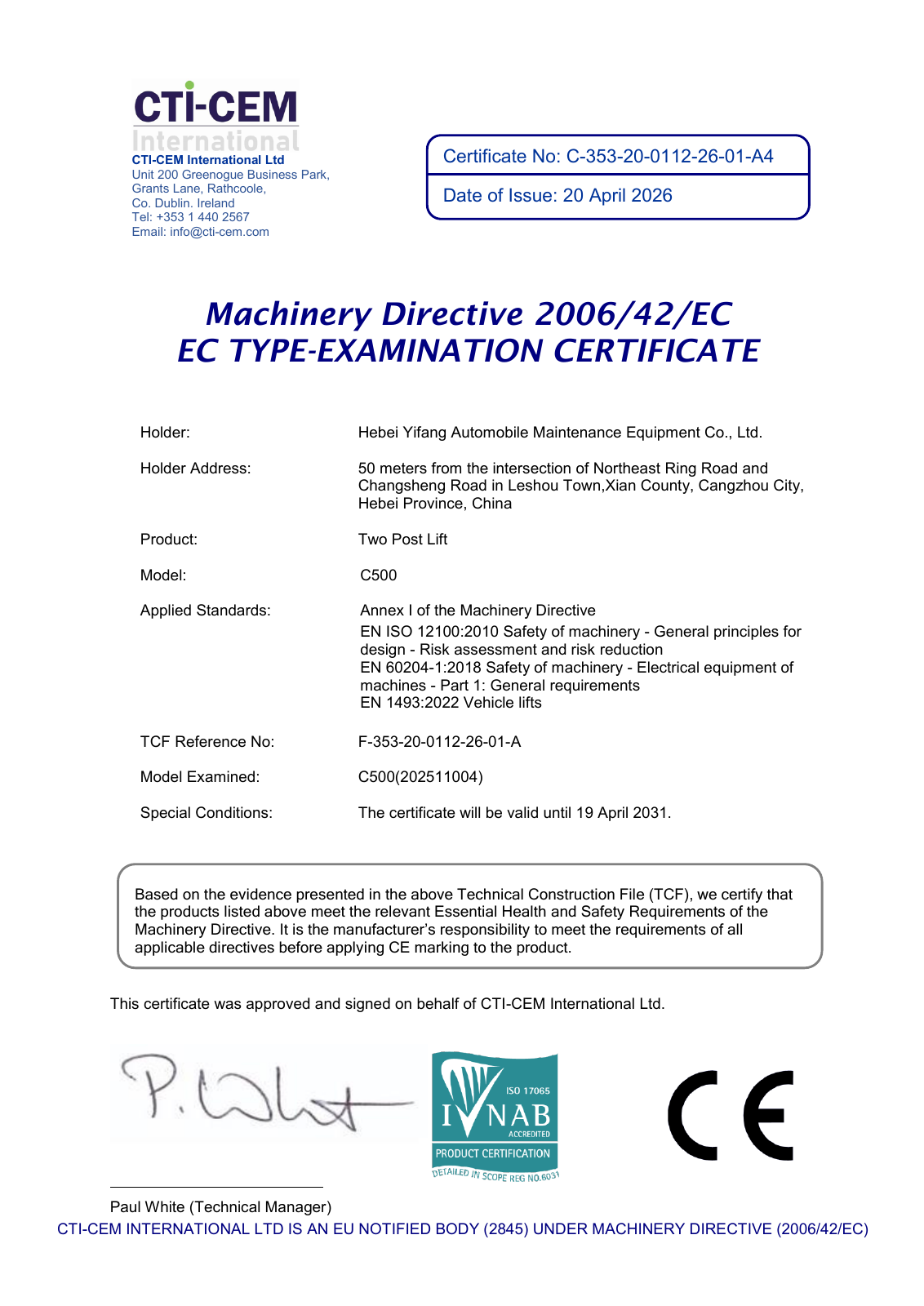 EC Type-Examination Certificate for C500