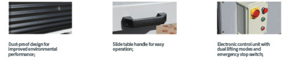TJ-121017 EV battery lift dust-proof bellows, side handle and electronic control unit detail views