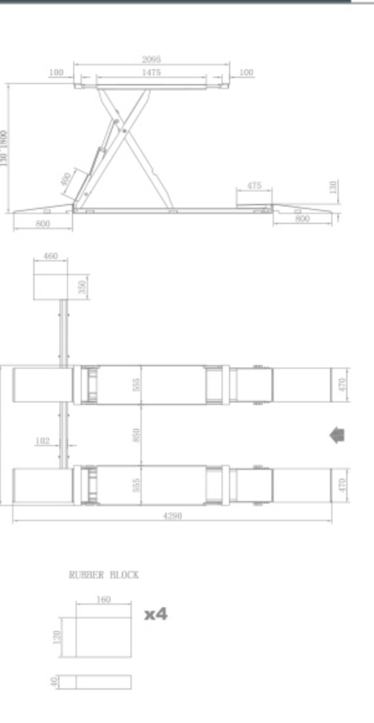 TJST-7140 single-scissor platform lift dimensional drawing