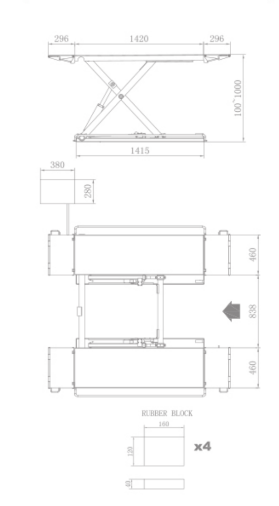 TJST-7230 mid-rise single-scissor lift dimensional drawing
