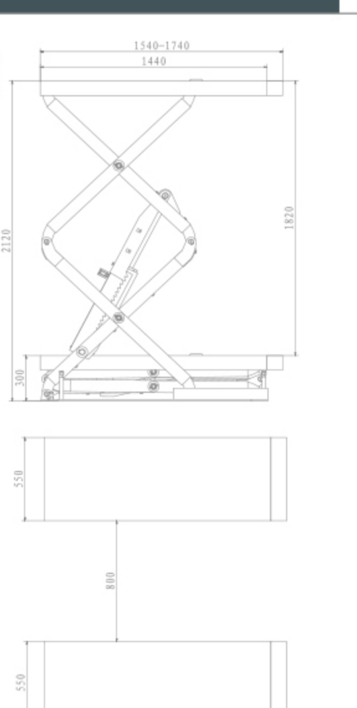 TJST-7430 compact scissor lift dimensional drawing