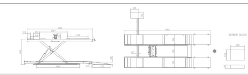 TJST-8140 wheel alignment single-scissor lift dimensional drawing
